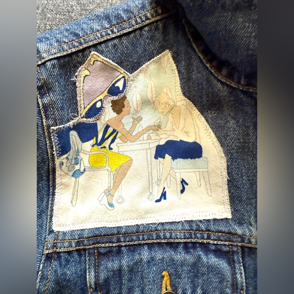 Jane Ellisa Artistic Creations Patchwork Embellished Denim Jacket Size Small - Picture 6 of 14
